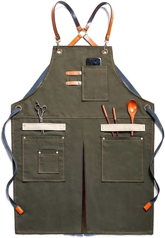 Tablier de Travail, Tablier de Soudure Tablier Cowboy Restaurant Fleur Travail Barista Lait Café Barbier Chef Beauté Ongles Studios Uniforme (Color : A)