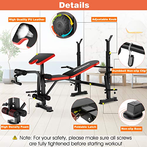 Oppsdecor 600Lbs All-In-One Weight Bench Set With Bar Rack Adjustable Incline Bench Press Set Strength Training Workout Bench For Home Gym #TOP2