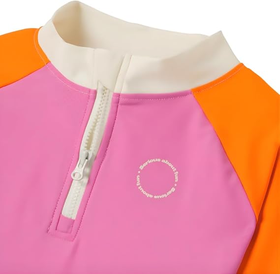 Kietla Pink Red UPF 50+ UV ve UVB Korumalı Turuncu Pembe Renk Çocuk için Deniz ve Havuz Uzun Kollu Tişört Mayo