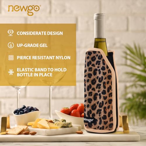 NEWGO Wine Cooler Sleeve Reusable Wine Bottle Cooler Flexible Wine Ice Pack Sleeve Keep Wine Cool and Refreshing for Standard Size Bottles for Red Wine, White Wine & Champagne - Leopard Print