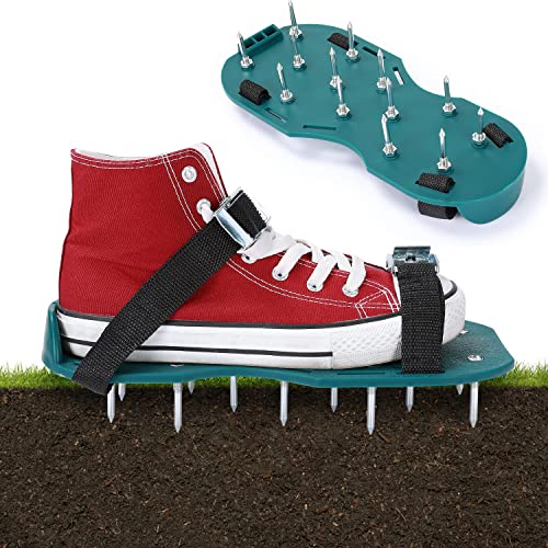 King Ma Lawn Aerator Shoes Tool for Grass, Adjustable Aeration Spike Shoes for Epoxy Floor All Straps Assembled with Rivets Aerating Spiked Shoes for Yard Patio Garden Grass Lawn