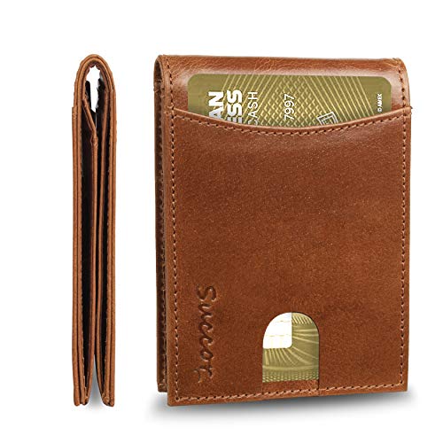 Succor RFID Blocking Leather Card Holder, Handcrafted Genuine Rustic Leather Wallet with Extra Capacity Card Slots for Men & Women, Ultra Strong Stitching (Tan)