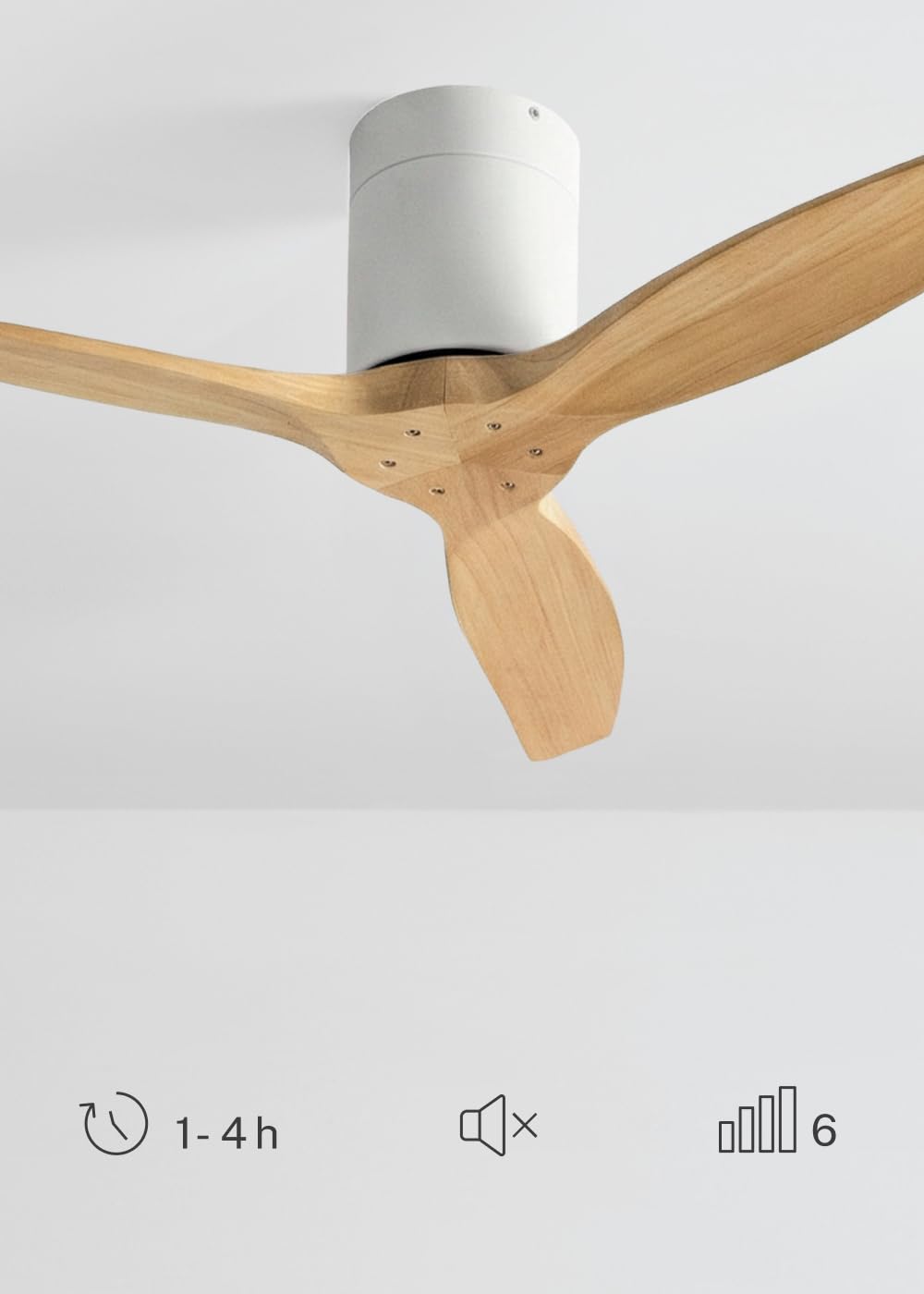 CREATE / WINDCALM S/Ventilatore da soffitto ABS bianco pale effetto legno chiaro con telecomando / 40W, Silenzioso, Ø112 cm, 6 velocità, temporizzatore, funzione estate-inverno