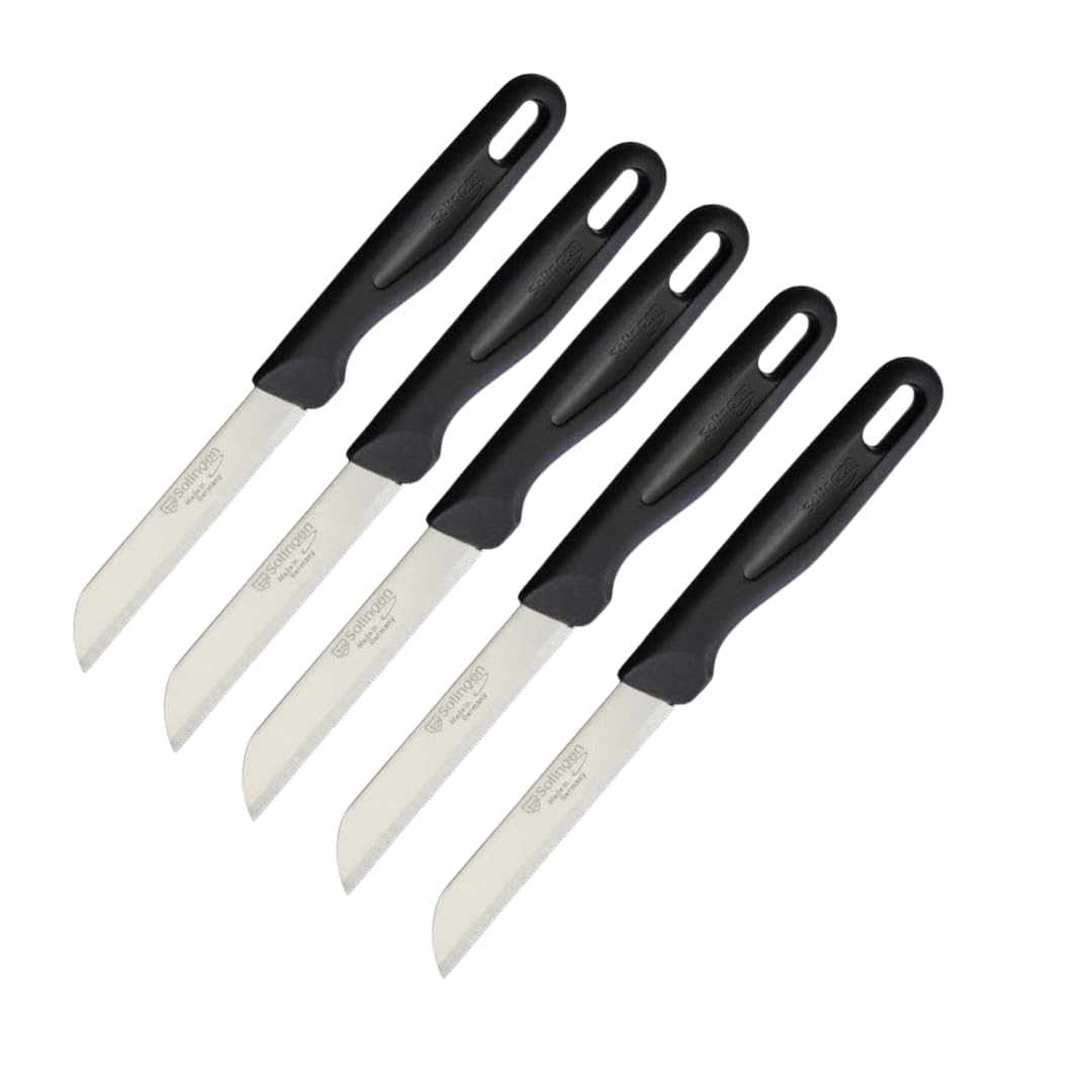 Solingen Paring Knife 6 pcs Fruit Knife Vegetable Knife Set Razor-Sharp Lightweight 3-inch Serrated Paring Knife Made in Germany black
