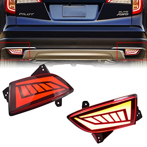 One-Day Sale: Up to 60% Off PGTOPONE Red LED Rear Bumper Reflectors Fog Brake Tail Light Lamps Compatible with Honda Pilot 2019 2020 2021 2022 EX EX-L Touring Accessories