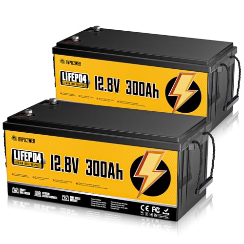 Rvpozwer 12V 300Ah LiFePO4 Battery 2 Pack, Built-in 200A BMS, 15000+ Deep Cycles, Group 31...