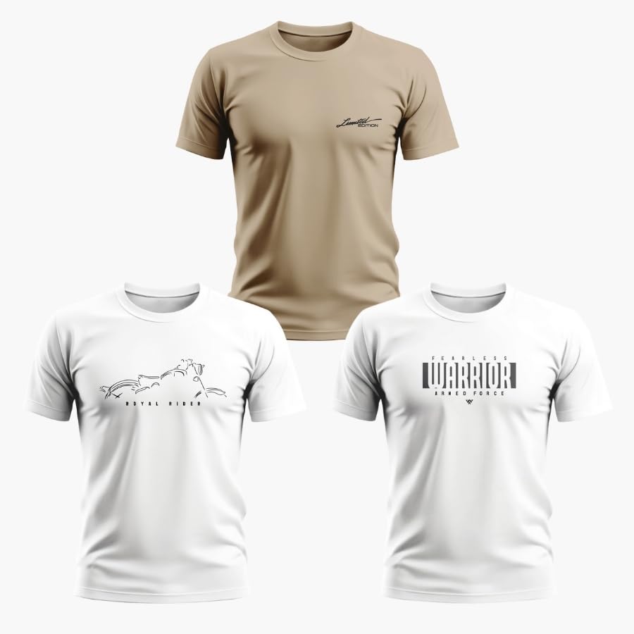 warriorworld Men’s Pure Cotton T-Shirts Combo| Graphic Printed & Typography Printed Tees | Warrior Word Print & Bullet Design | Pack of 3-picture-23
