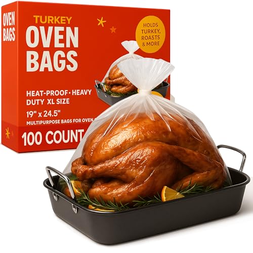 100 Pack Multipurpose Oven Bags 19 x 24.5 Heavy-Duty Roasting Bags for Turkey Heat-Resistant for High-Temperature Cooking