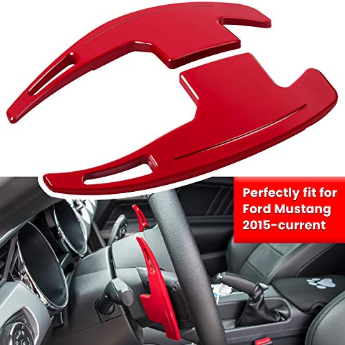 Image of Steering Wheel Shift Paddle Extended Shifter Trim Cover for Ford Mustang 2015 2016 2017 2018 2019 2020 2021 2022 2023 Interior Decoration Accessories Aluminum Alloy (Red 2PCS)