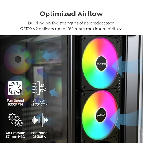 Image of MONTECH GF120 V2 ARGB 120mm Case Fan - Sleek & Minimalist Design,High Airflow, Hydraulic Bearing, Quiet Performance, Vibrant ARGB Lighting,Black