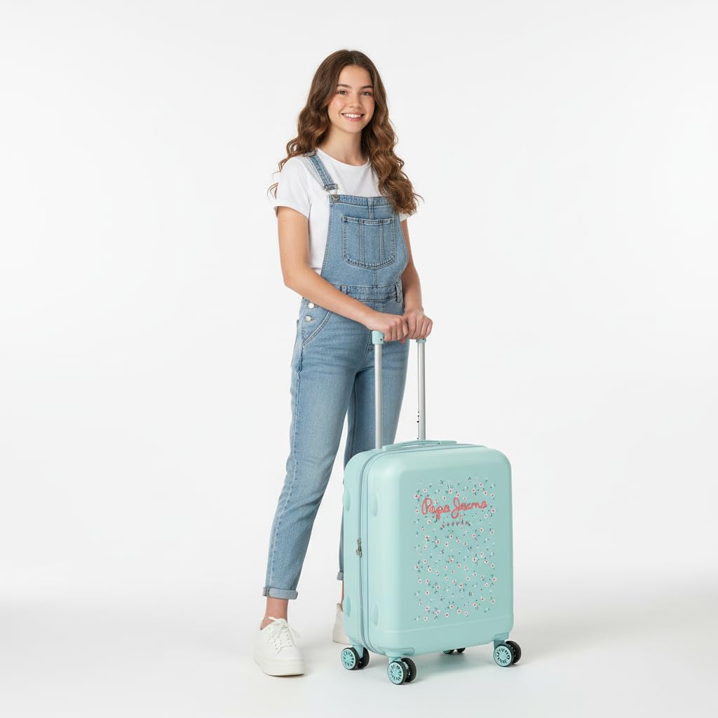 Pepe Jeans Leslie Maleta de cabina Azul 38x55x20 cms Rígida ABS Cierre de combinación lateral 34L 2,74 kgs 4 Ruedas dobles Equipaje de Mano