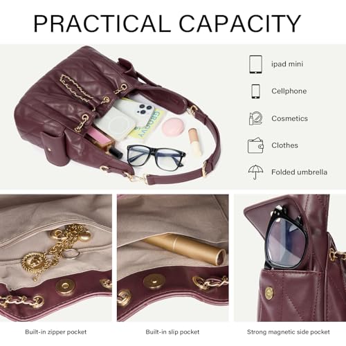 Image of CLUCI Quilted Leather Handbag, Soft Tote Bags for Women with Adjustable Strap, Crumpled Shoulder Purse Tabby Slouchy Hobo Bag