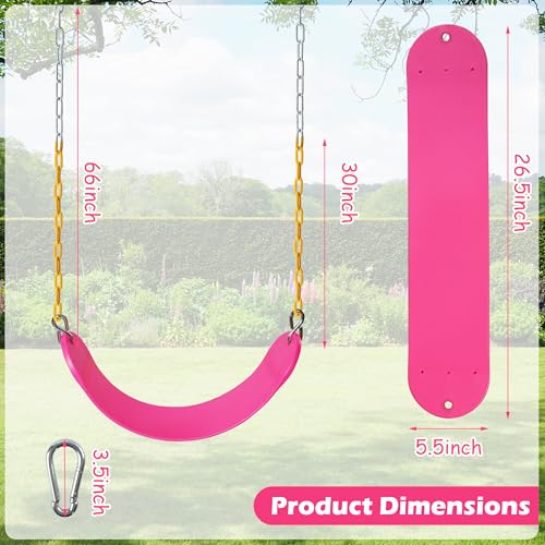 Image of Sunnyglade 2PCS Swings Seats Heavy Duty with 66 inch Chain, Playground Swing Set Accessories Replacement with Snap Hooks, Support 250lb (2, Pink)