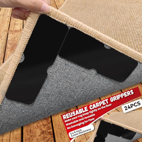 Urdar Brunnr Rug Carpet Non Slip Grippers, Reusable Double Sided Carpet Tape Pads, Strong Adhesive Grippers for Area Rugs, Keep Corners Flat, No Damaging for Floor Removable,16Pcs