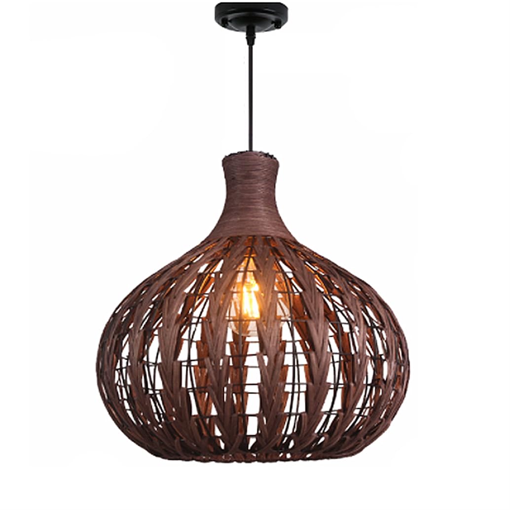 Shuangz Multicolor Dark Brown Rattan Pendant Light Wabi-Sabi Art Hanging Lamp Shade Unique Drum Primitive Lighting Fitting Rustic Rattan Basket Pendant Lamp For Dining, Kitchen Island, Living Room, E26 Base