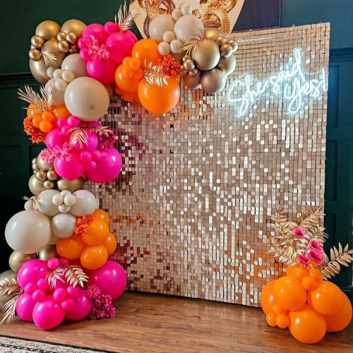 Image of Pink and Orange Balloons, 60Pcs 12 Inch Hot Pink Orange Gold Party Balloon for Summer Tropical Theme Graduation Girls Women Birthday Wedding Bridal Baby Shower