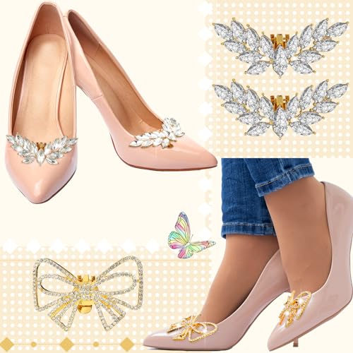 Image of XunYee 12 Pcs Rhinestone Bow Shoe Clips Buckle Decorative Bow Clips for Shoes Elegant Removable Shoe Charms for Women, 6 Style