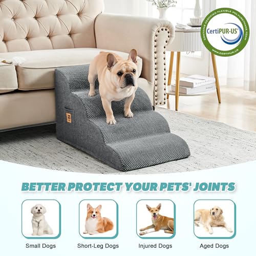 IFNOW Dog Stairs for Small Dogs 15.7''H, 4-Step Sturdy Dog Steps for Bed, Couch, Sofa, Waterproof Pet Stairs for Older Cats, Puppy, Removable Washable Cover, Non-Slip Curved Pet Ramp Indoor, Grey - Image 5