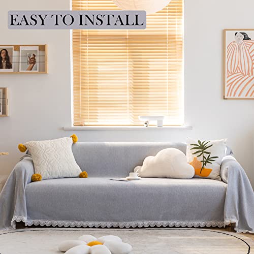 Handontime Light Grey Sofa Covers, Couch Cover, Sectional Couch Covers, Lace Solid Couch Covers For Dogs Thick Durable Sofa Slipcover For Home Decor Living Room Couch Protector For Pets, 71'' X 118'' #TOP5