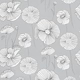 WENMER Floral Wallpaper 17.3' X 118' Grey Floral Peel and Stick Wallpaper Vintage Corn Poppy Floral Contact Paper Self Adhesive Removable Texture Grey and White Wallpaper for Bathroom Bedroom