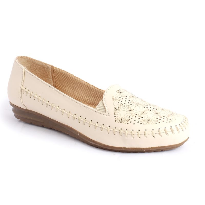 Image of XE Looks Women's Laser Cut Floral Slip-On Loafers | Soft Faux Leather with Elastic Band for Easy Wear Loafers For Girls & Women