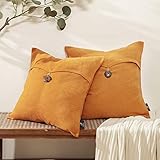 Phantoscope Set of 2 Orange Linen with Button Decorative Throw Pillow Case Cushion Cover 18