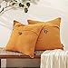 Phantoscope Set of 2 Orange Linen with Button Decorative Throw Pillow Case Cushion Cover 18" x 18" 45 x 45 cm