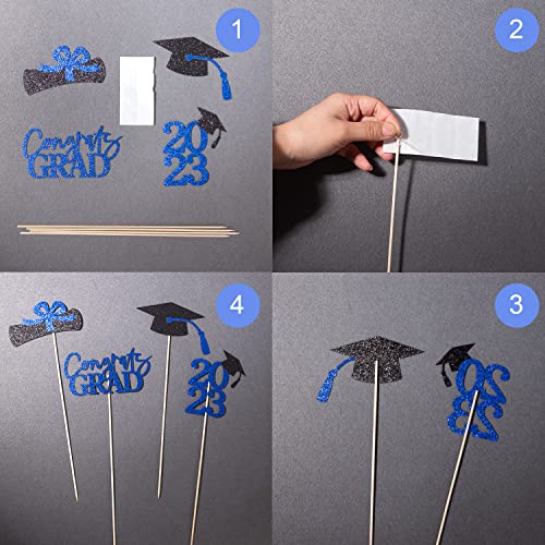 Gexolenu 16 Pcs Blue Double-Sided 2023 Graduation Centerpieces For Tables, 2023 Graduation Table Toppers Party Centerpiece Sticks Party Supplies, Graduation Party Decorations Class Of 2023, Set Of 4 #TOP4
