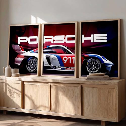 Image of HOTHOUSE Big Porsche Car Framed Posters Gift Items for Boys Room Wall Decoration Bedroom Living Room Office Studio Decor | Car Poster Frame for Wall Decor Set Of 3 Size (19 X 25 inch)