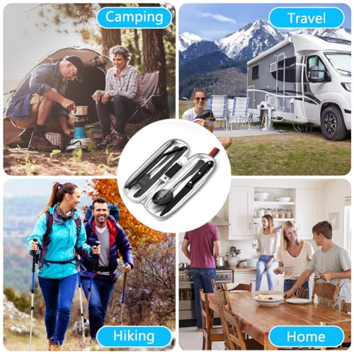 Hotut Juego de cubiertos de camping 9 piezas con funda portátil, color negro, acero inoxidable, para viajes al aire libre y picnic - imagen 7