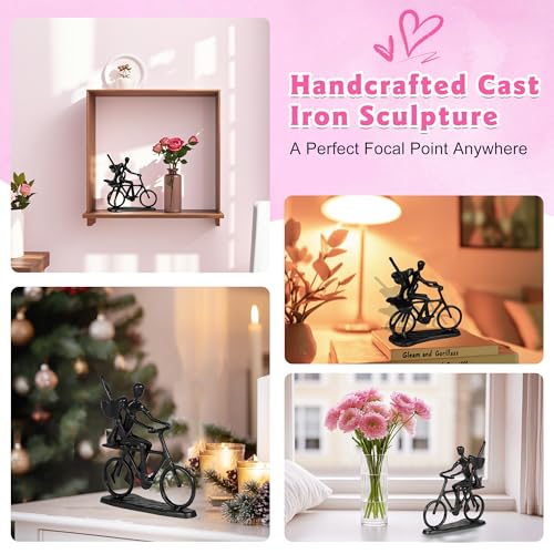 Estatua de pareja en bicicleta de hierro para aniversario romántico miniatura 6