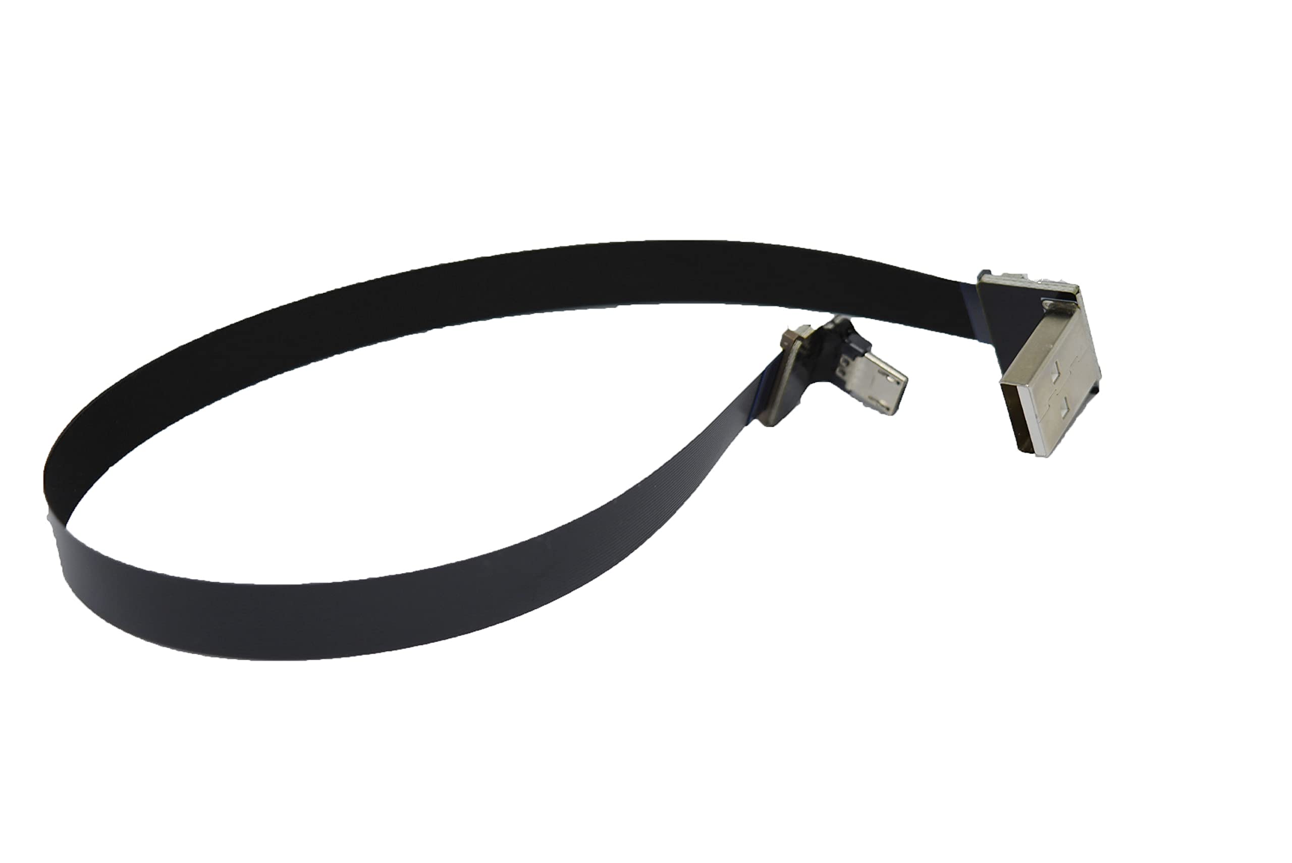 LY tech Long Flat Slim Thin Ribbon FPC Micro USB Male 90 Degree Angled up to Standard USB A Male 90 Degree Angled for sync and Charging Black (40CM Micro USB 2 to Standard USB A UP)