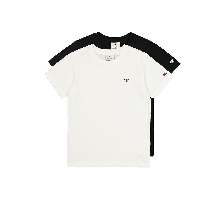Champion Legacy Legacy Basics B - S-S 2-Pack Crewneck T-Shirt, Bianco/Nero, 7-8 Anni Bambino FW23