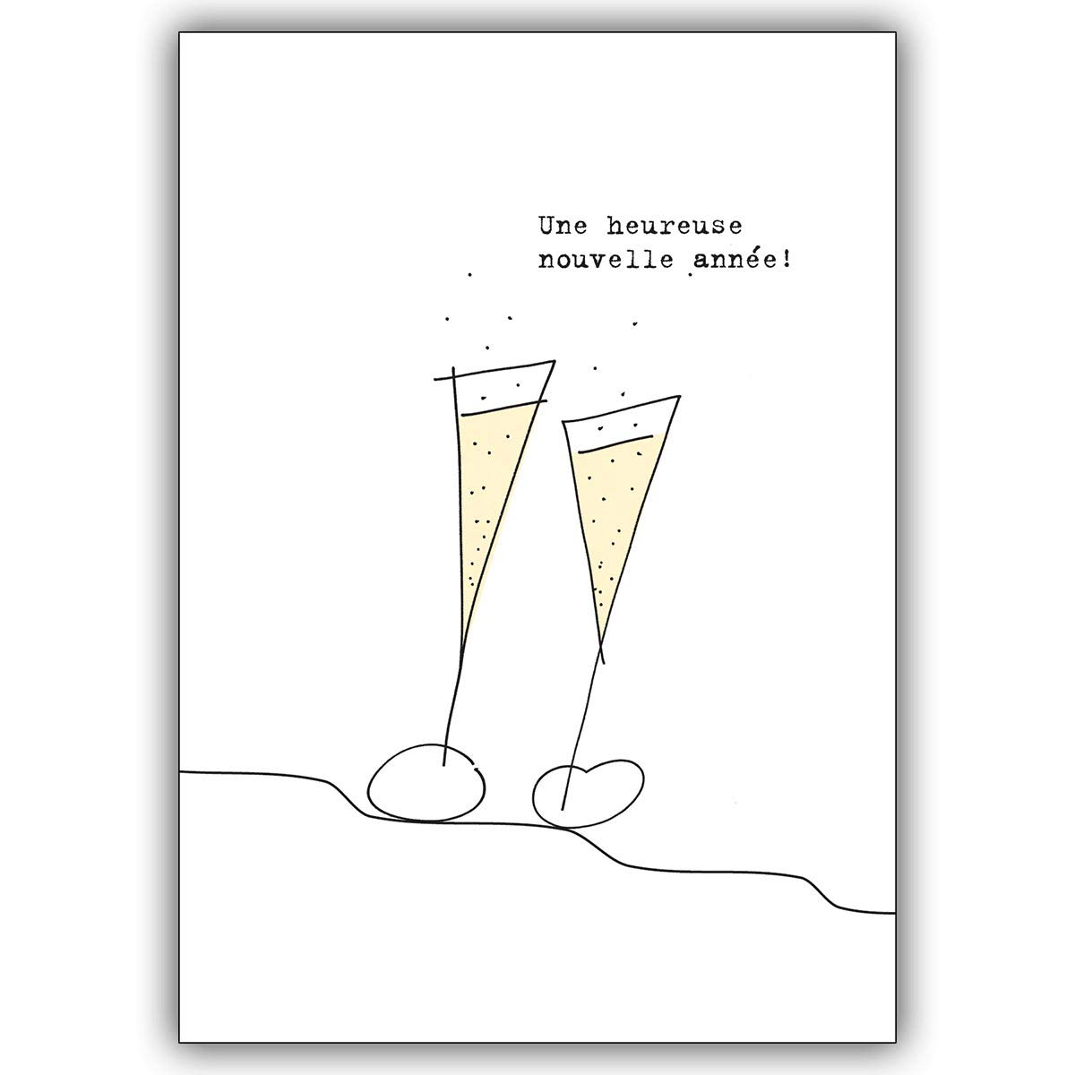 Kartenkaufrausch 16 Silvesterkarten Stoßen Sie mit den 2 Sektgläsern auf französisch mit dieser Silvesterkarte an • weihnachtliches Grußkarten zu Weihnachten, Neujahr für Familie, Freunde, Kollegen