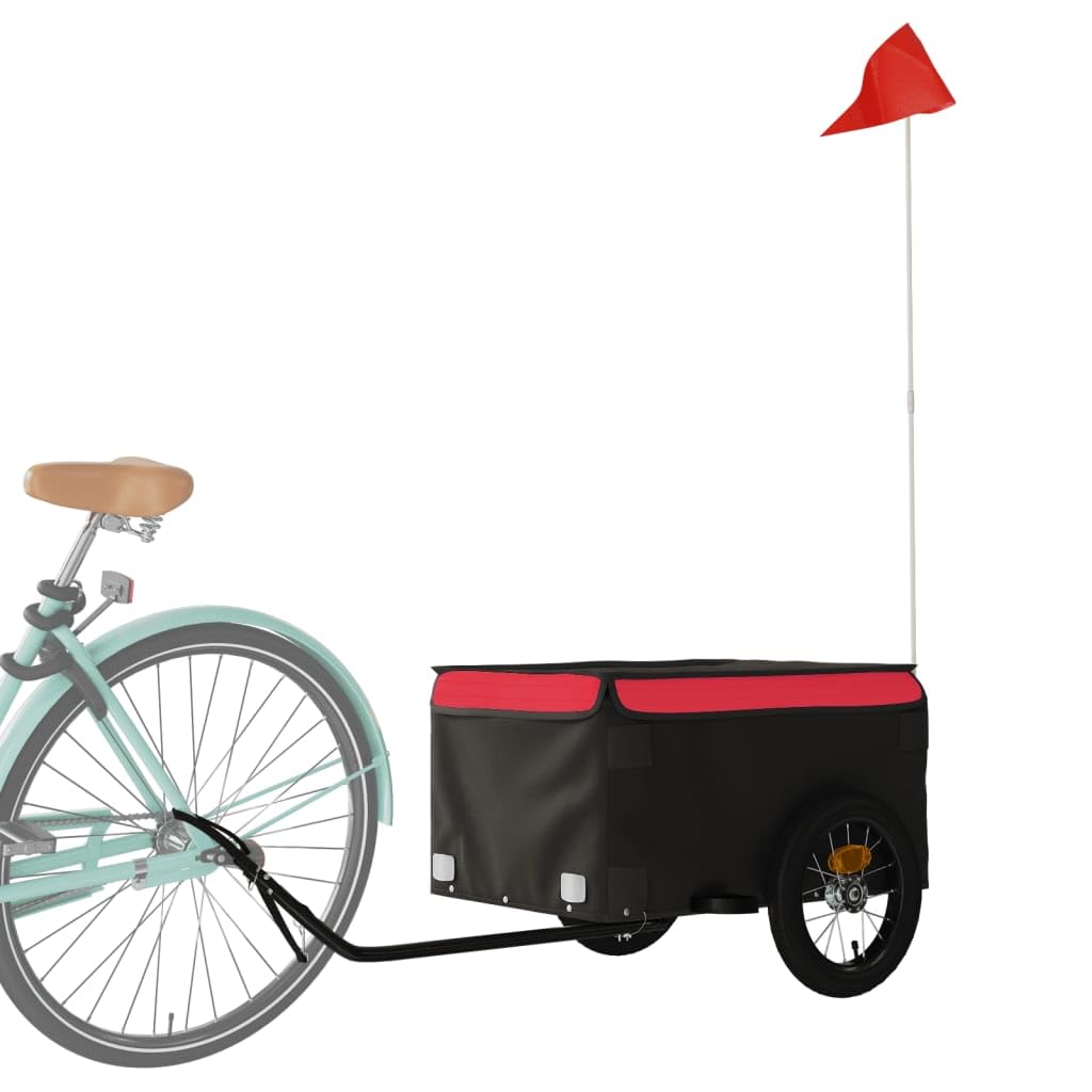 Remolque de bicicleta de hierro negro y azul con tela Oxford, x x, capacidad de carga, barra de remolque, acoplamiento, bandera de seguridad, para equipaje, compras, excursiones y acampadas