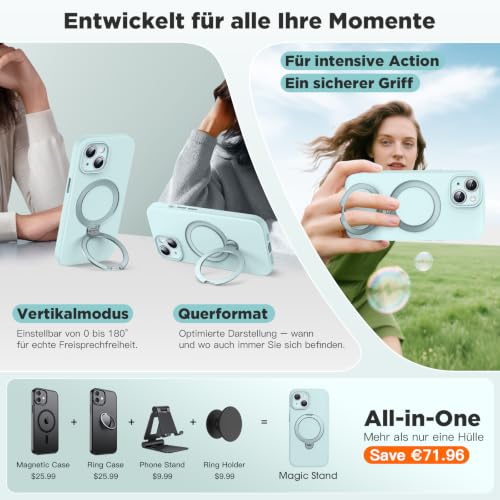 Coque antichoc iPhone 15 support rotatif silicone antidérapant HuwaiH