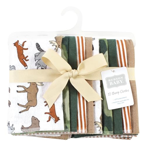 Image of Hudson Baby Unisex Baby Cotton Poly Flannel Burp Cloths, Animal Adventure 10 Pack, One Size