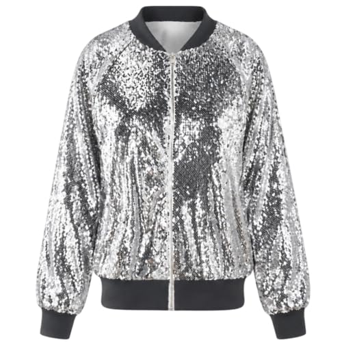 Sequin Jackets for Women 80S 90S Bomber Jacket Zip Up Sparkly Party Coat - image 4
