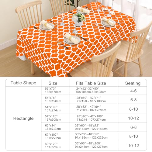 Image of Smiry Rectangle Tablecloth, Waterproof Vinyl Tablecloths with Flannel Backing for Rectangle Tables, Wipeable Spillproof Plastic Tablecloth for Dining, Indoor and Outdoor 60 inch x 84 inch, Bright Orange