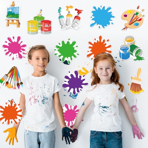 Image of 48Pcs Art Paint Cutouts for Bulletin Board Decorations, Colorful Art Painting Party Cutouts Paint Splatter Paper Cut Outs for Home School Bulletin Board Wall Chalkboard Craft Theme Party Decor