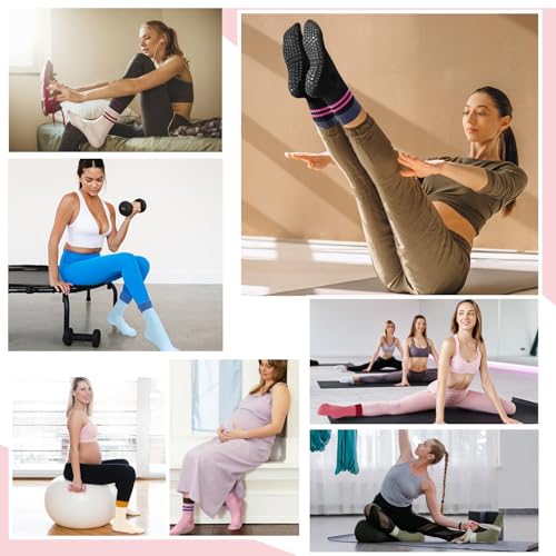Image of 6 Pairs Pilates Socks with Grips for Women - Non Slip Yoga, Barre, Grippy Socks for Pilates Reformer, Barre & Home Workout