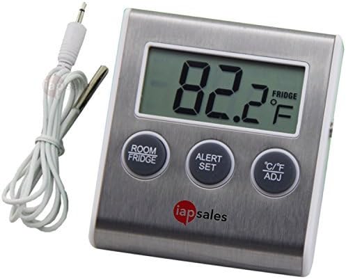 iapsales Easy to Read: Refrigerator Freezer Thermometer Alarm, High & Low Temperature Alarms Settings, Stainless Steel & White