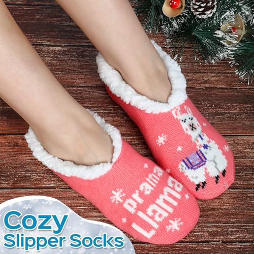 4 Pairs Winter Fuzzy Slipper for Women Non Slip Animal Slipper Socks with Grippers Cozy Sherpa for Indoor3