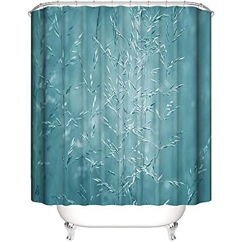 Blue Shower Curtain, Wheat Mildew Proof Resistant Machine Washable Bathtub Curtains Cloth Fabric Waterproof Bathroom Curtains with Plastic Hooks (Blue, 180 x 200 cm) Cover
