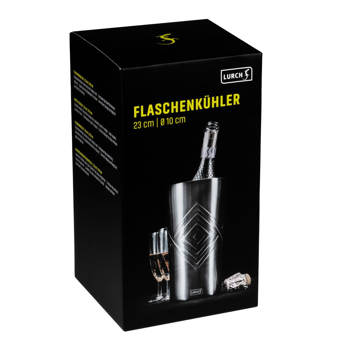 Lurch Refrigeratore per bottiglie di spumante, vino, acqua, limonata in acciaio inox grigio fumo