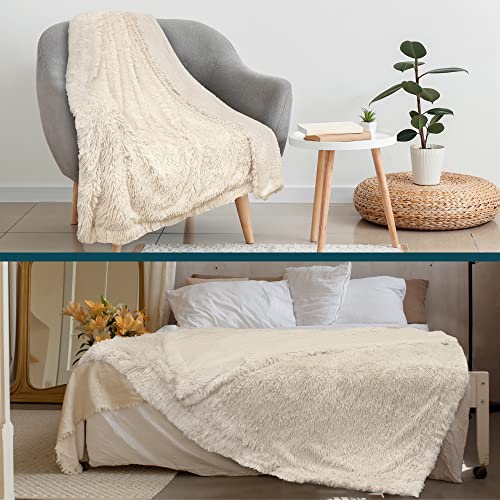 Pavilia Soft Fluffy Faux Fur Throw Blanket, Twin Cream Beige Ivory, Shaggy Furry Warm Sherpa Blanket Fleece Throw For Bed, Sofa, Couch, Decorative Fuzzy Plush Comfy Thick Throw Blanket, 60X80 Inches #TOP6