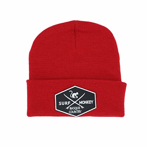 SURF MONKEY Gorro con Dobladillo para Hombre/Mujer Talla única (Rojo)