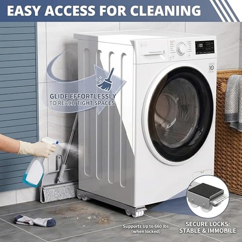 Image of Heavy Duty Adjustable Appliance Rollers | Extendable Washing Machine Trolley & Fridge Stand with 24 Wheels | Anti-Slip Furniture Mover Base with Brake Lock (Up to 300 KG Capacity)