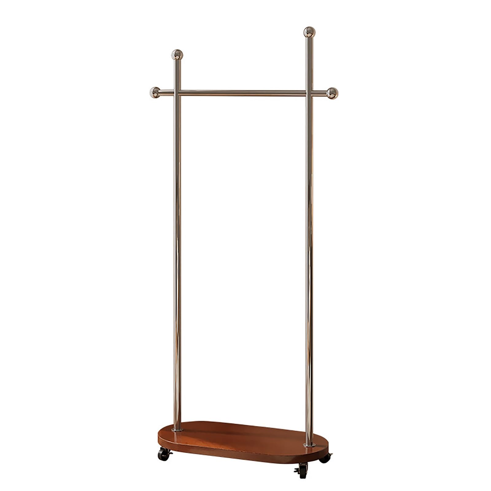 BHGFYXBS Metal Garment Rack With Wheels, Rolling Clothing Rack With Wooden Base, Freestanding Coat Rack With Hanger Bar, Portable Clothes Rack For Bedroom, Entryway, Closet,Walnut-60cm/23.6in