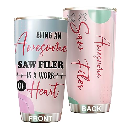 MEDROC Awesome Saw Filer Tumbler Stainless Steel 20oz, Funny Saw Filer Gifts Bulk For Birthday Christmas, Saw Filer Gifts For Men Women Office Coworker Driking Coffee Cup Humor